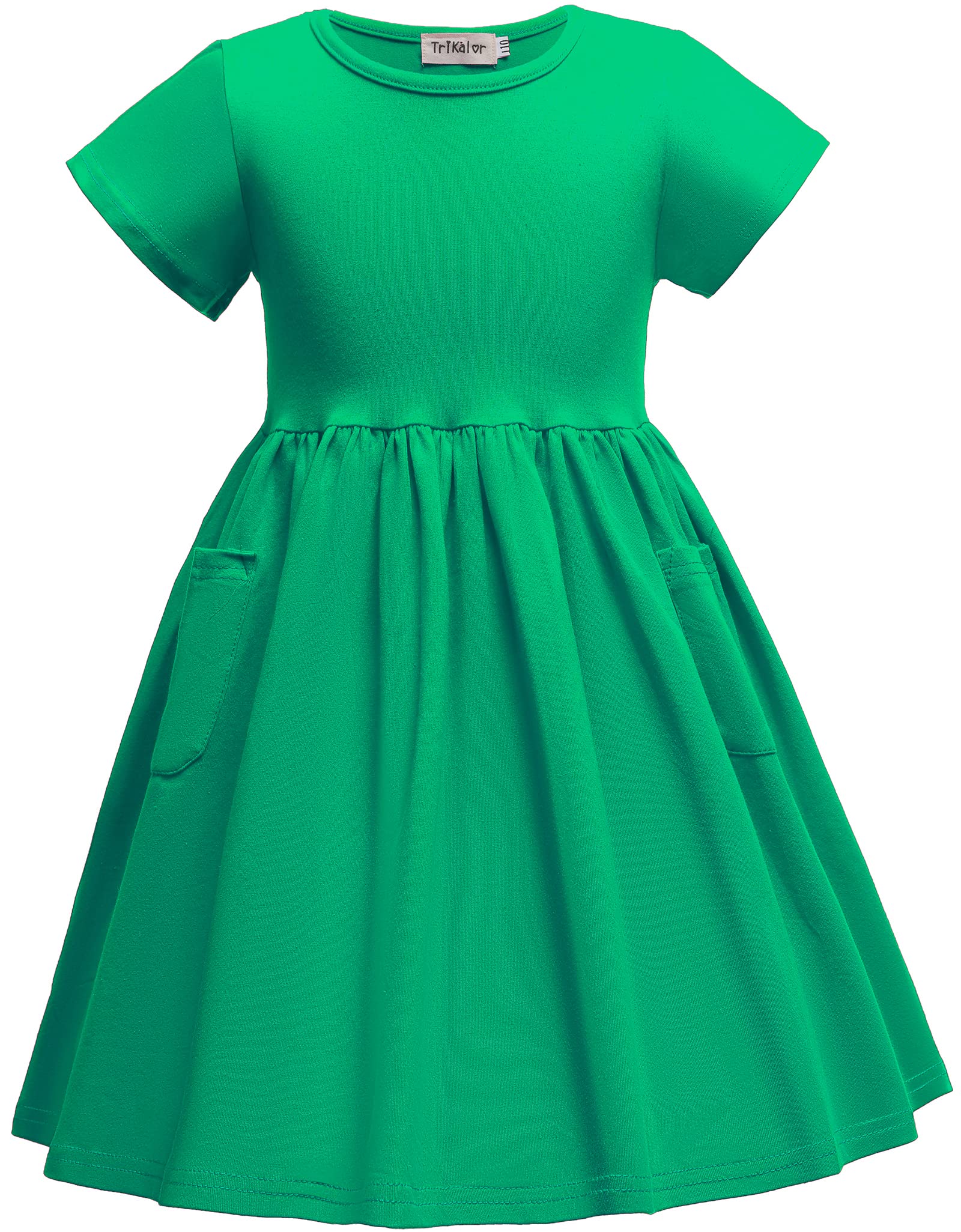 Girls Short Sleeve A-Line Pleated Dress - Solid Color Casual Pocket Dress for Kids | Perfect for School, Playdates & Summer Outings