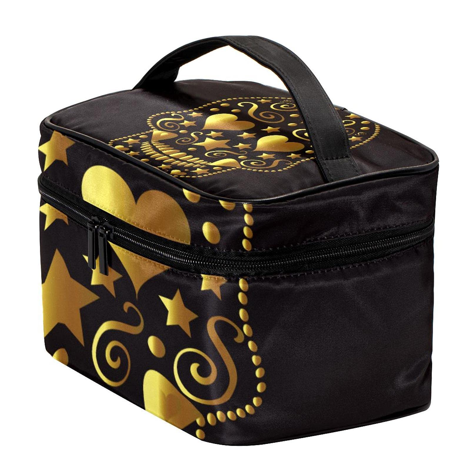 Gold Sugar Skull Makeup Bag for Women - Large Cosmetic Travel Case for Toiletries & Beauty Essentials