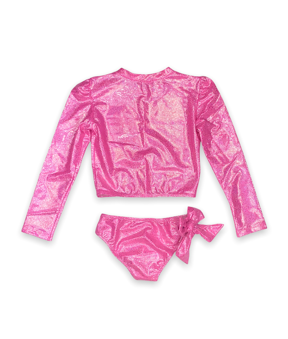 Martinica Glitter Neon Pink Rash Guard - UPF 50+ Sun Protection for Women & Girls - Perfect for Swimming, Surfing, Beach & Pool Activities