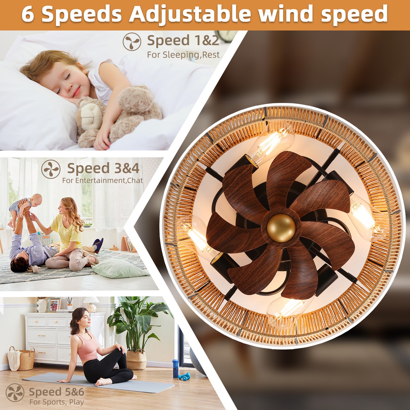 Remote Controlled Caged Ceiling Fan with LED Lights - Modern Industrial Style for Bedroom, Kitchen, Dining Room & Living Room | Perfect for Home Cooling and Decoration