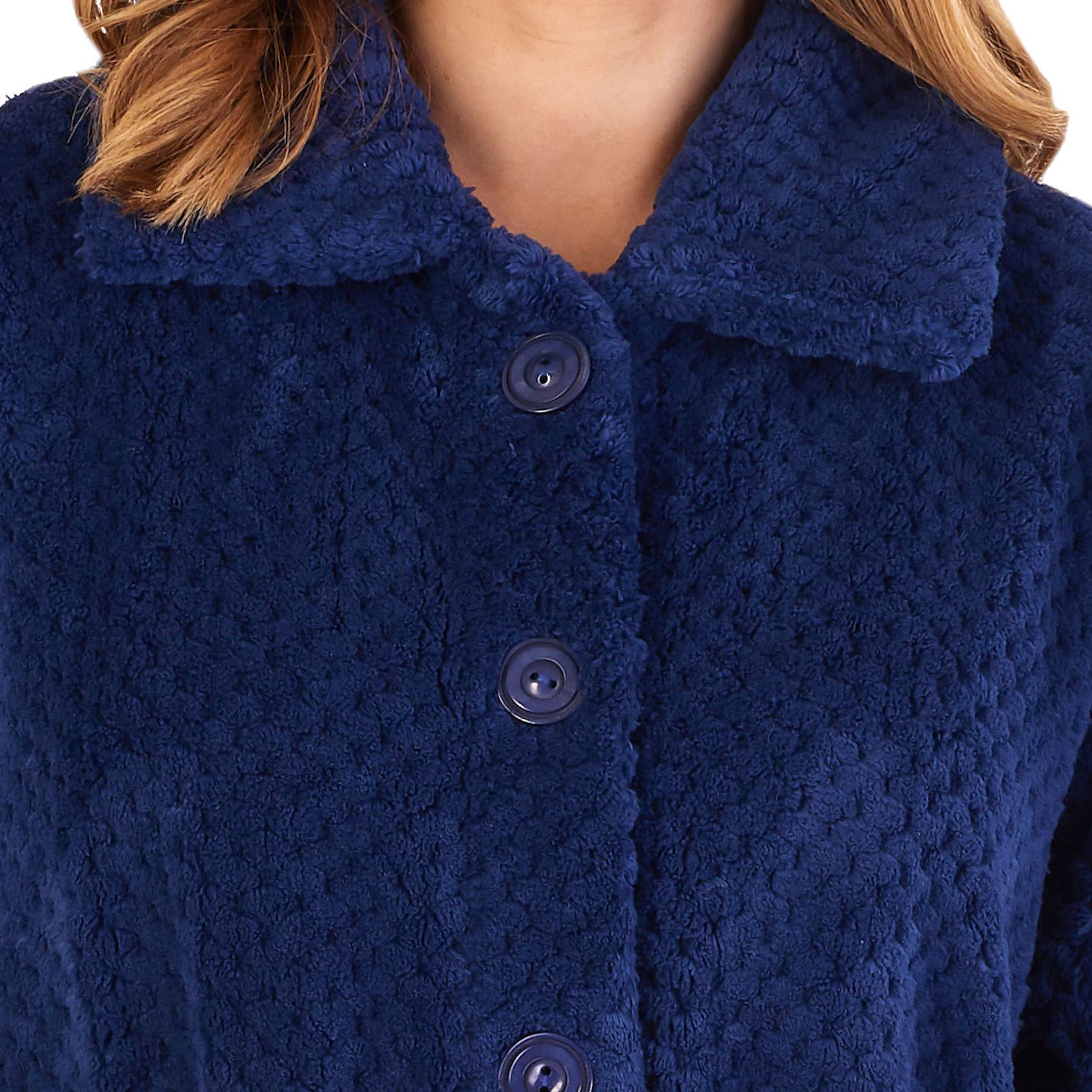 Slenderella Long Length Luxury Waffle Fleece Button Front Robe - Cozy Loungewear for Home Relaxation & Spa Days