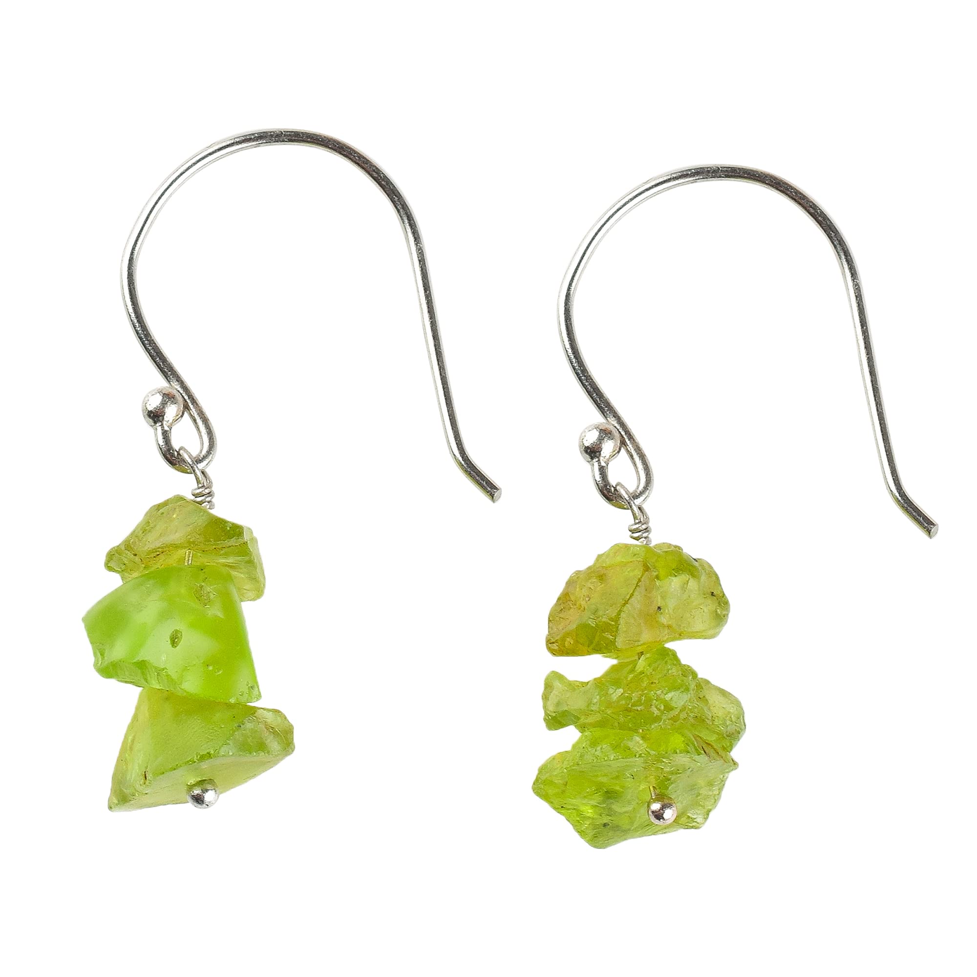 Natural Raw Green Peridot Earrings - Rhodium Plated 925 Sterling Silver Dainty Studs | Healing Birthstone Jewelry Gift for Women | Perfect for Everyday Wear, Energy Healing & Special Occasions
