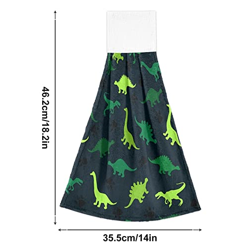 **Green Dinosaur & Black Cat Paws Kitchen Towels - 2-Pack Super Absorbent Hanging Hand Towels with Loops for Oven, Dish Drying, Tea Bar & Bathroom**    *(Use for kitchen, bathroom, bar, or as a stylish decorative hand towel!)*