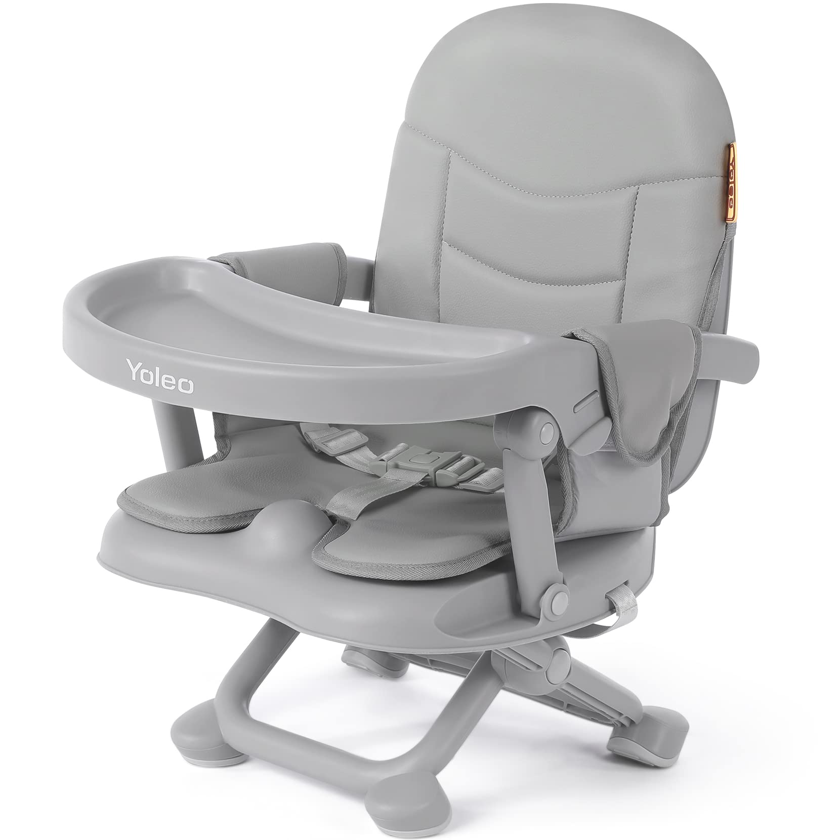 YOLEO Adjustable Baby High Chair Booster Seat for Dining Table - Portable Toddler Travel High Chair with Removable Tray & Washable Cushion - Foldable Design for Home & Restaurant Use (Grey)