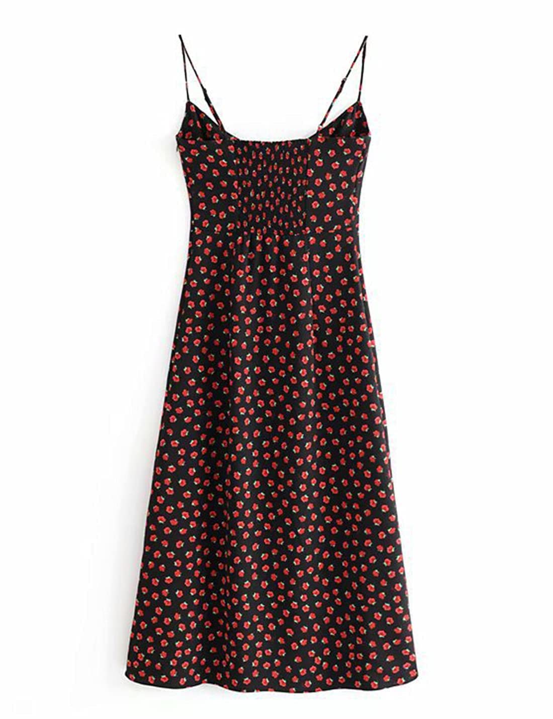 Omoone Women's Floral Summer Dress - Low Cut Square Neck Spaghetti Strap Tie Bodycon Mini Dress 90s Y2K Style | Perfect for Beach Vacation, Date Night & Party Outfits
