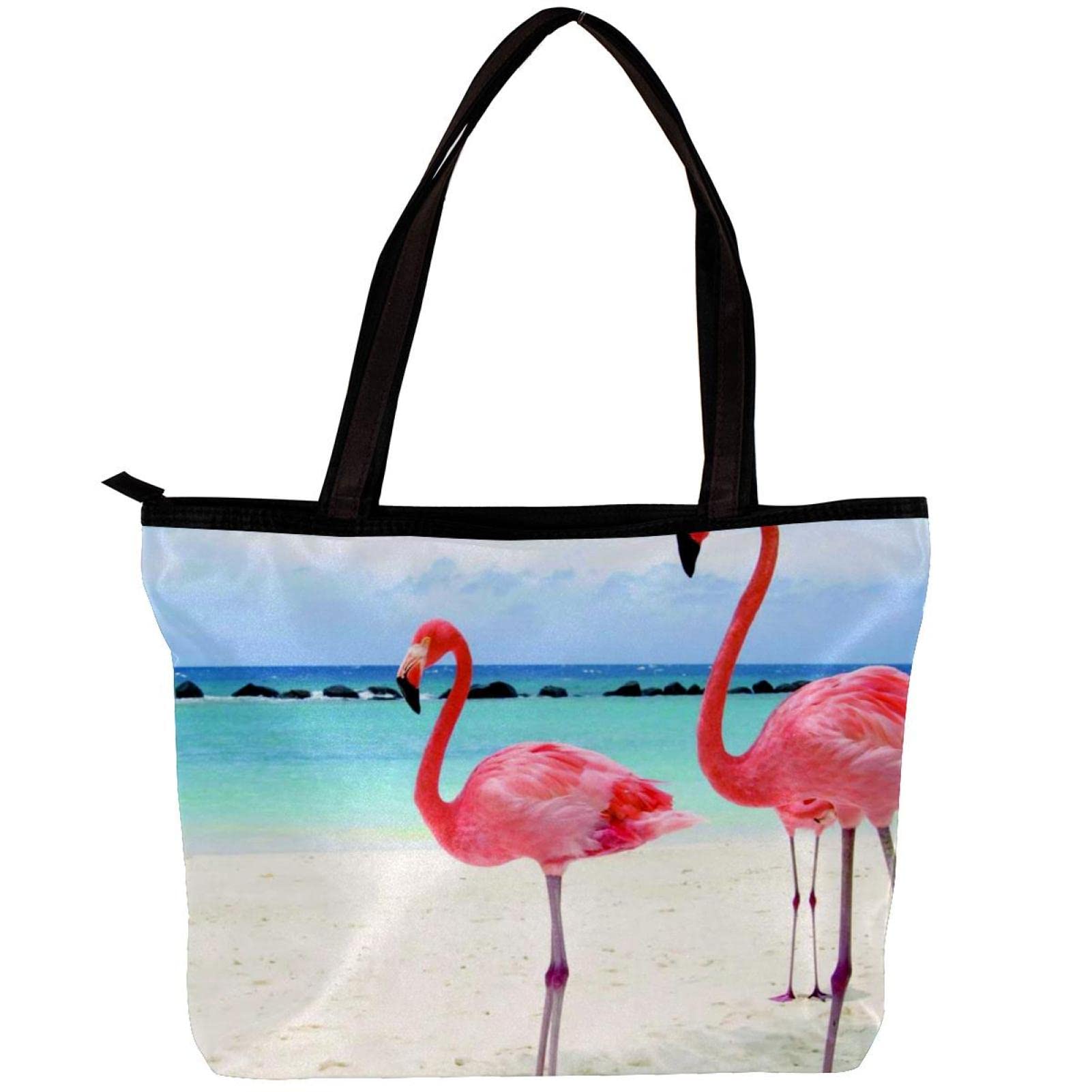 Stylish Women's Tote Bag - Large Beach Bag with Zipper, Flamingo Ocean Print Shoulder Purse for Work, Travel & Shopping | Perfect for Laptop, Groceries & Beach Outings