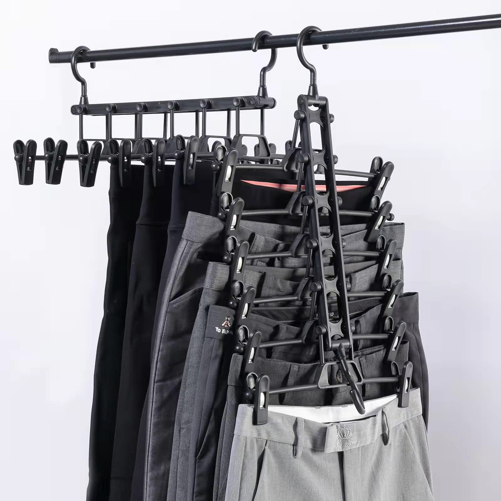 MOONIGHT TIME Space Saving Plastic Pants & Skirt Hangers - Closet Organizer for Jeans, Shorts, Trousers (Black) | Perfect for Small Closets, Travel & Home Storage Solutions