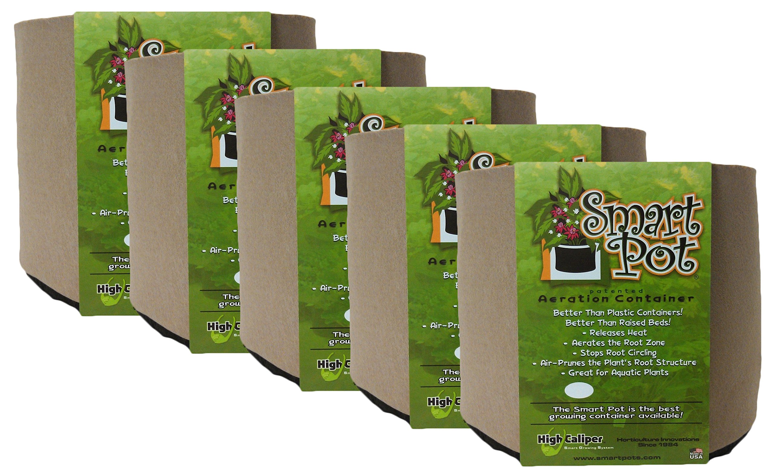 5-Pack Smart Pot Fabric Planters - 5 Gallon Soft-Sided Aeration Containers for Indoor/Outdoor Gardening (Tan) - Perfect for Vegetables, Flowers & Herbs in Home Gardens, Balconies & Greenhouses