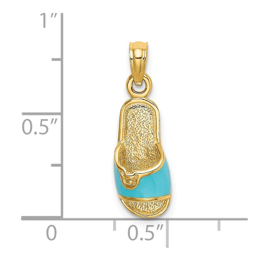 14K Yellow Gold Blue Enamel Summer Slipper Pendant Charm - Elegant Beach Jewelry for Women, Perfect Gift for Vacation & Summer Outfits