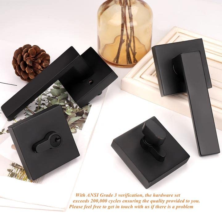 Probrico 5-Pack Flat Black Modern Square Exterior Door Lever Handleset with Single Cylinder Deadbolts Combo - Secure Entry Door Lock Set for Home, Office & Commercial Buildings | Ideal for Front Doors, Back Doors & Side Entrances