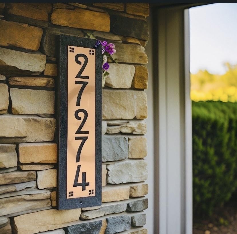 Custom Slate Address Plaque - Personalized Craftsman Style House Numbers 1-5 - Durable Outdoor Home Sign for Porch, Mailbox & Front Door Decor