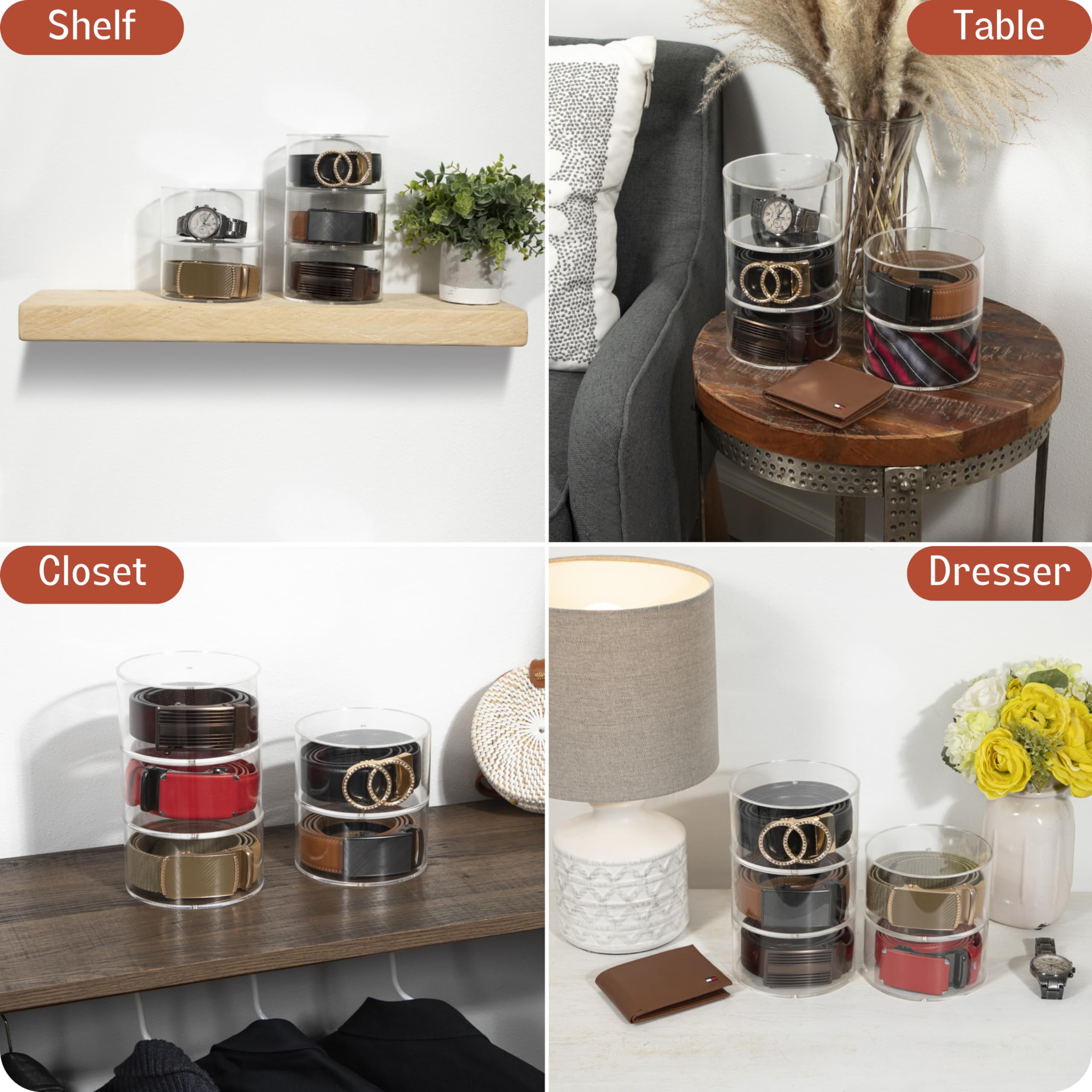5-Layer Acrylic Belt Organizer - Space-Saving Belt Holder for Closet & Drawer Storage | Men's & Women's Belt Display Rack | Perfect for Jewelry & Watch Organization | Ideal for Home, Retail Stores & Boutique Displays
