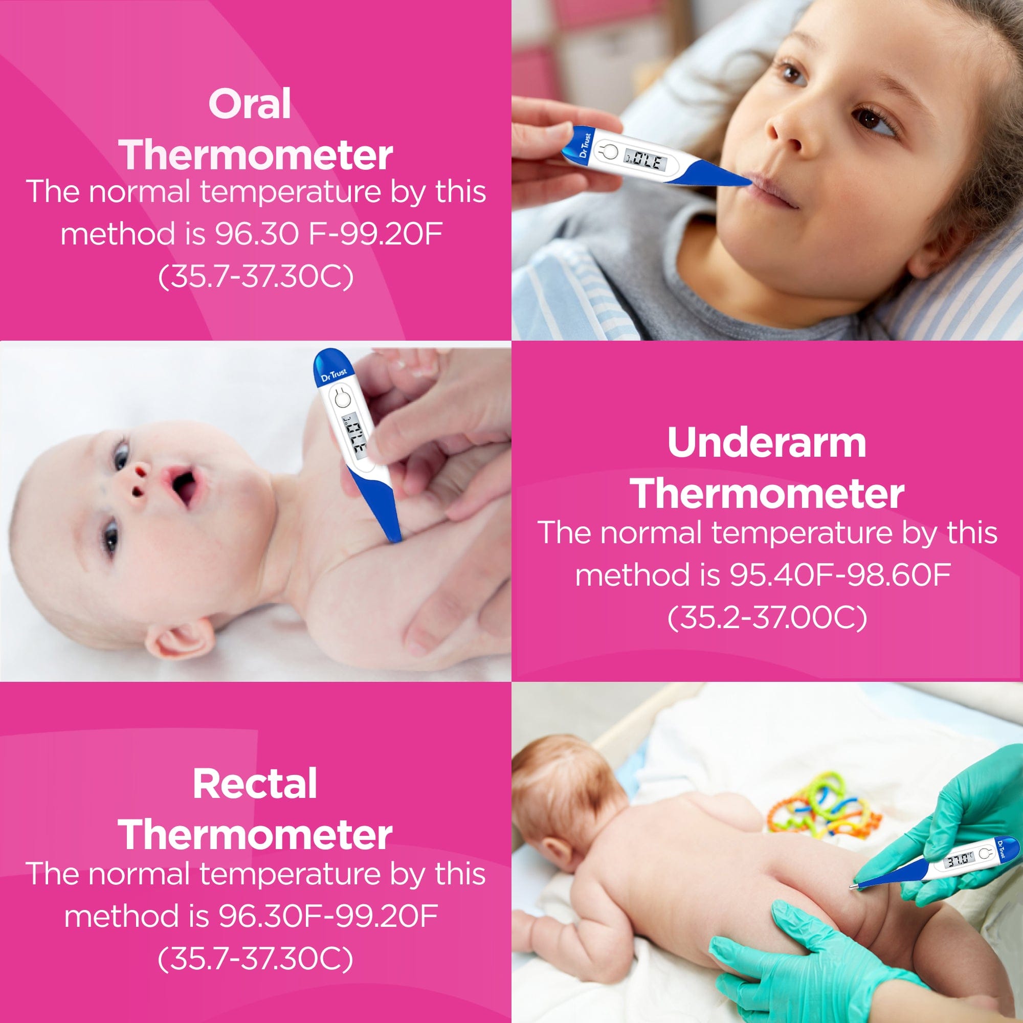 Dr Trust USA Flexible Tip Digital Thermometer - Fast & Accurate Oral, Rectal & Underarm Temperature Reading for Adults, Kids & Babies - Perfect for Home, Clinic & Travel Use