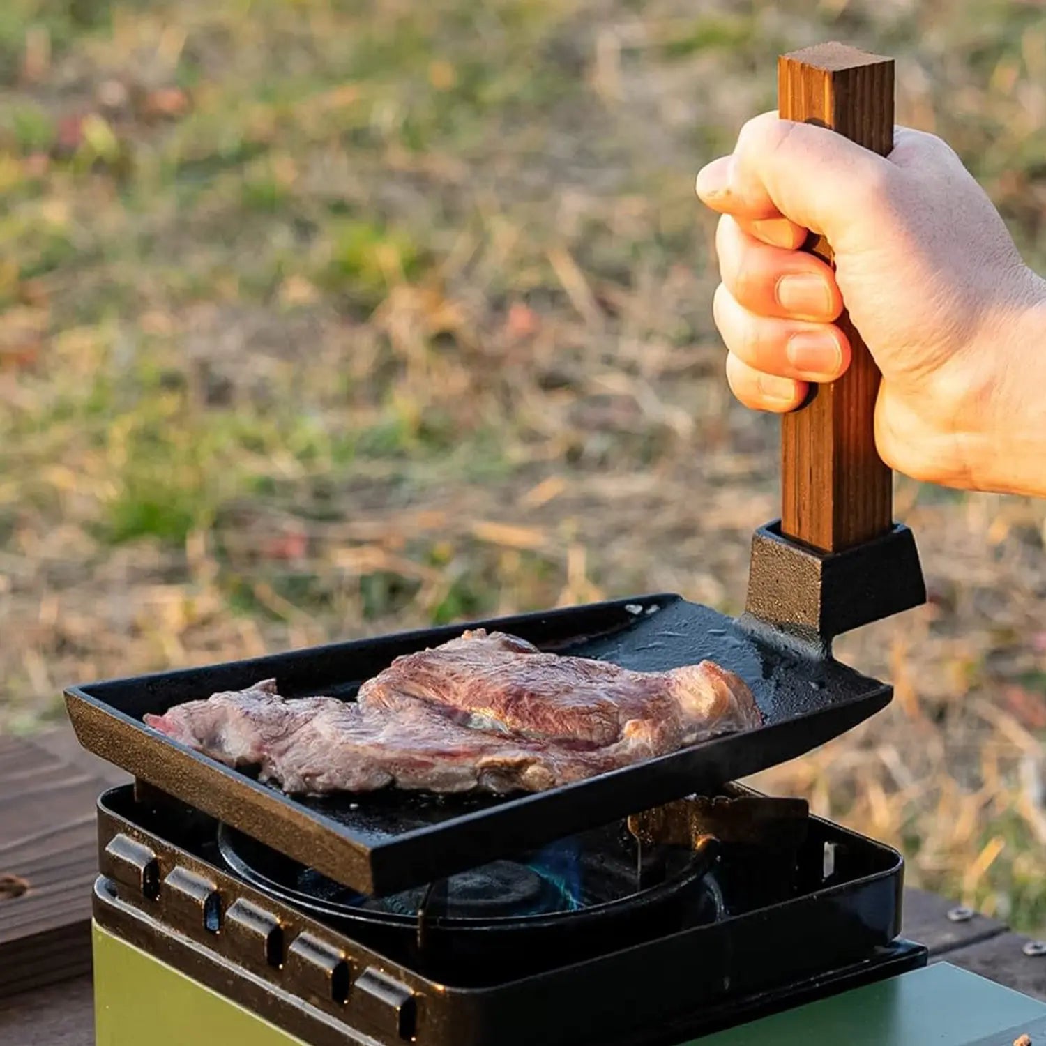 Premium Cast Iron Sizzler Platter - Authentic Japanese Ikenaga Hoe-Shaped Grill Plate for Steak, Fajitas & Hibachi Cooking - Perfect for Outdoor BBQs, Camping & Restaurant-Style Dining