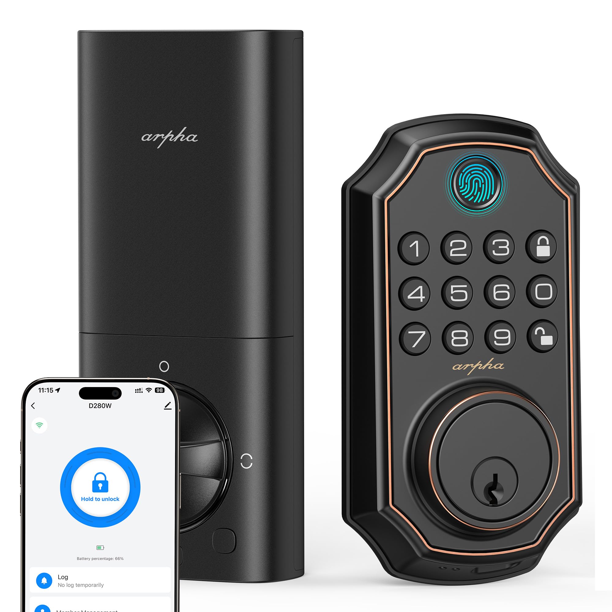 Smart WiFi Door Lock D280W - Keyless Entry Fingerprint Deadbolt with Built-in WiFi, App Remote Control & Electronic Keypad | Alexa Compatible Auto-Locking Front Door Security System for Home & Office | Easy DIY Installation