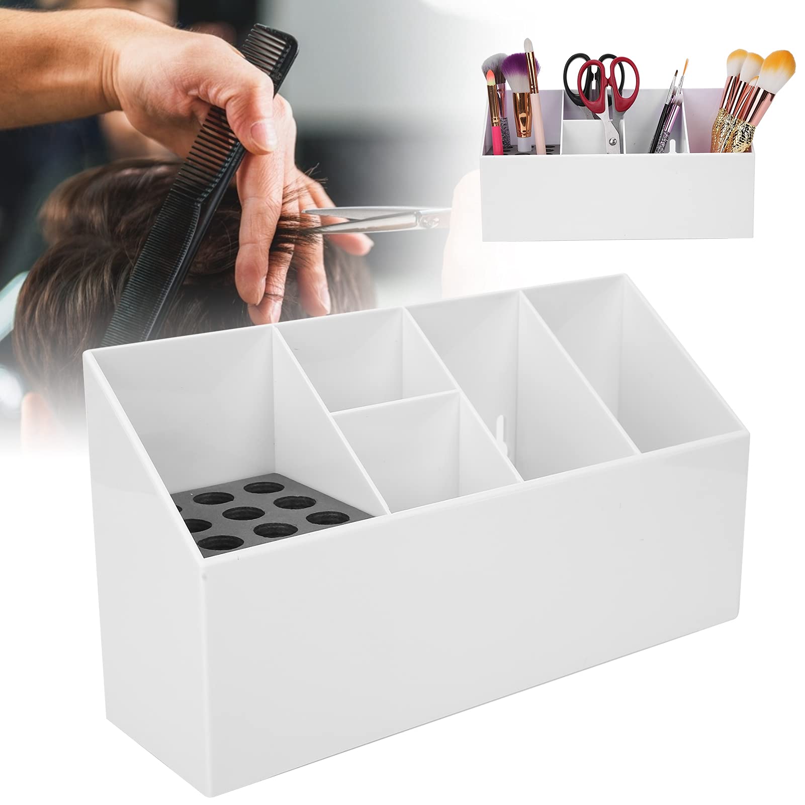 Professional Salon Scissors Organizer Rack - Hairdressing Tool Storage Box for Combs, Hair Clips & Scissors - White - Perfect for Hair Stylist Office & Home Salon Organization