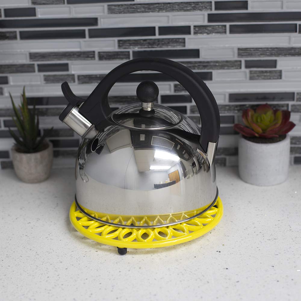 Heavy Duty Cast Iron Sunflower Trivet - Heat Resistant Kitchen Hot Pad for Pots & Pans - Yellow Single Piece (Perfect for Dining Table Decor & Hot Dish Protection)