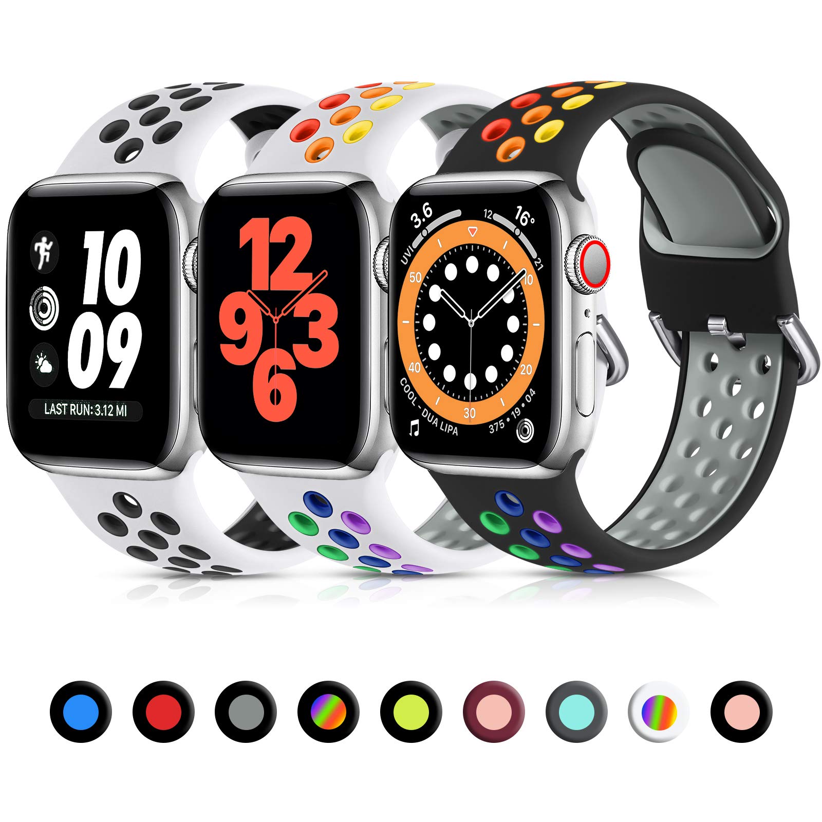Lerobo 3 Pack Sport Bands for Apple Watch 44mm 46mm 45mm 42mm 49mm - Soft Silicone Replacement Strap Compatible with iWatch SE/Ultra/Series 10-1 - Breathable & Comfortable for Women & Men - Perfect for Workouts, Running & Daily Wear