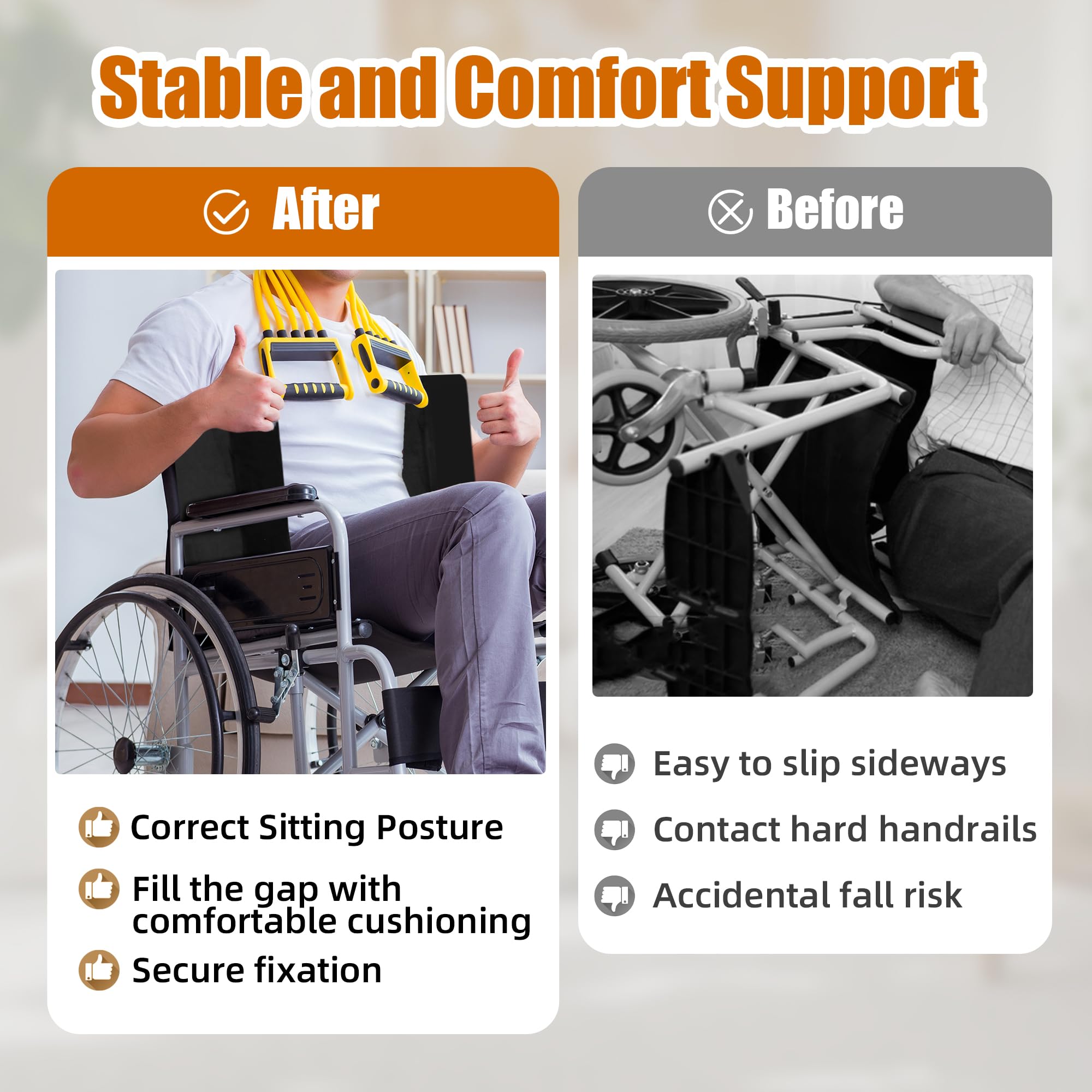 HOMBYS Lateral Support Wheelchair Cushion - Adjustable High Density Foam Back Support with Side Bolsters - Lumbar Pillow for Low Back Pain Relief - Ideal for Office Chairs, Wheelchairs & Home Use