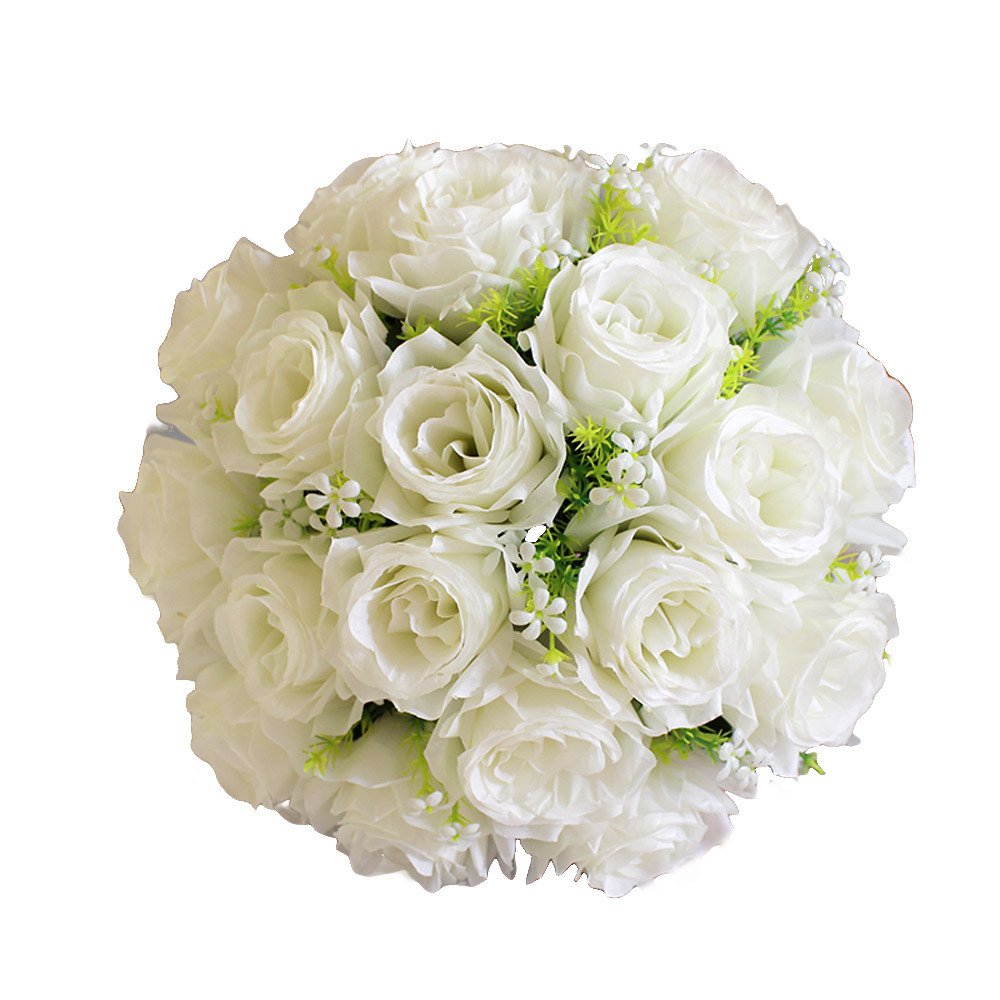CieKen 18-Piece Artificial Silk Rose Bridal Bouquet - Realistic Wedding Flowers for Bridesmaids, Centerpieces, Home Decor & Party Decorations