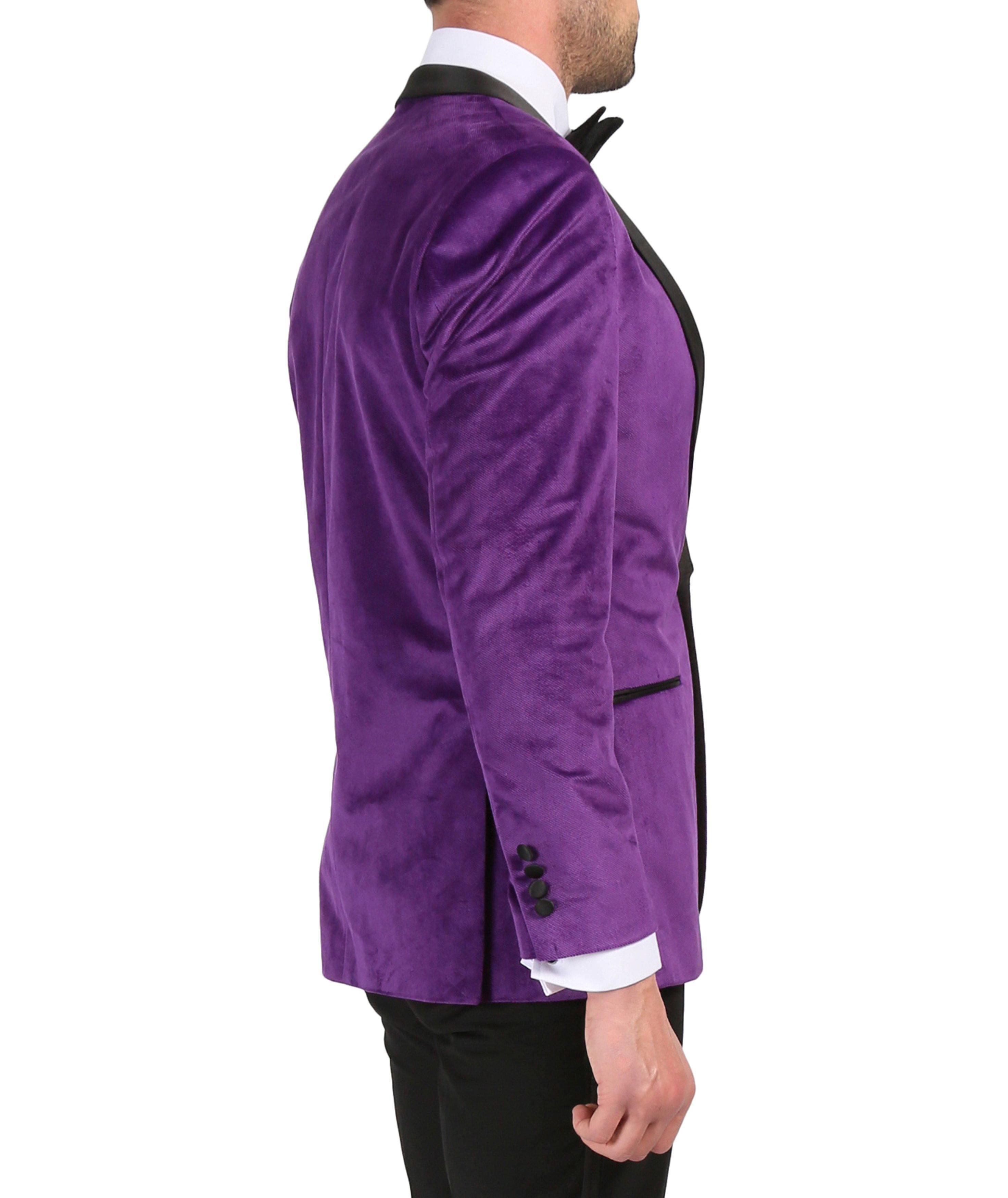 Enzo Collection Purple Slim Fit Velvet Shawl Tuxedo Blazer for Men - Elegant Formal Dinner Jacket for Weddings, Prom & Special Occasions