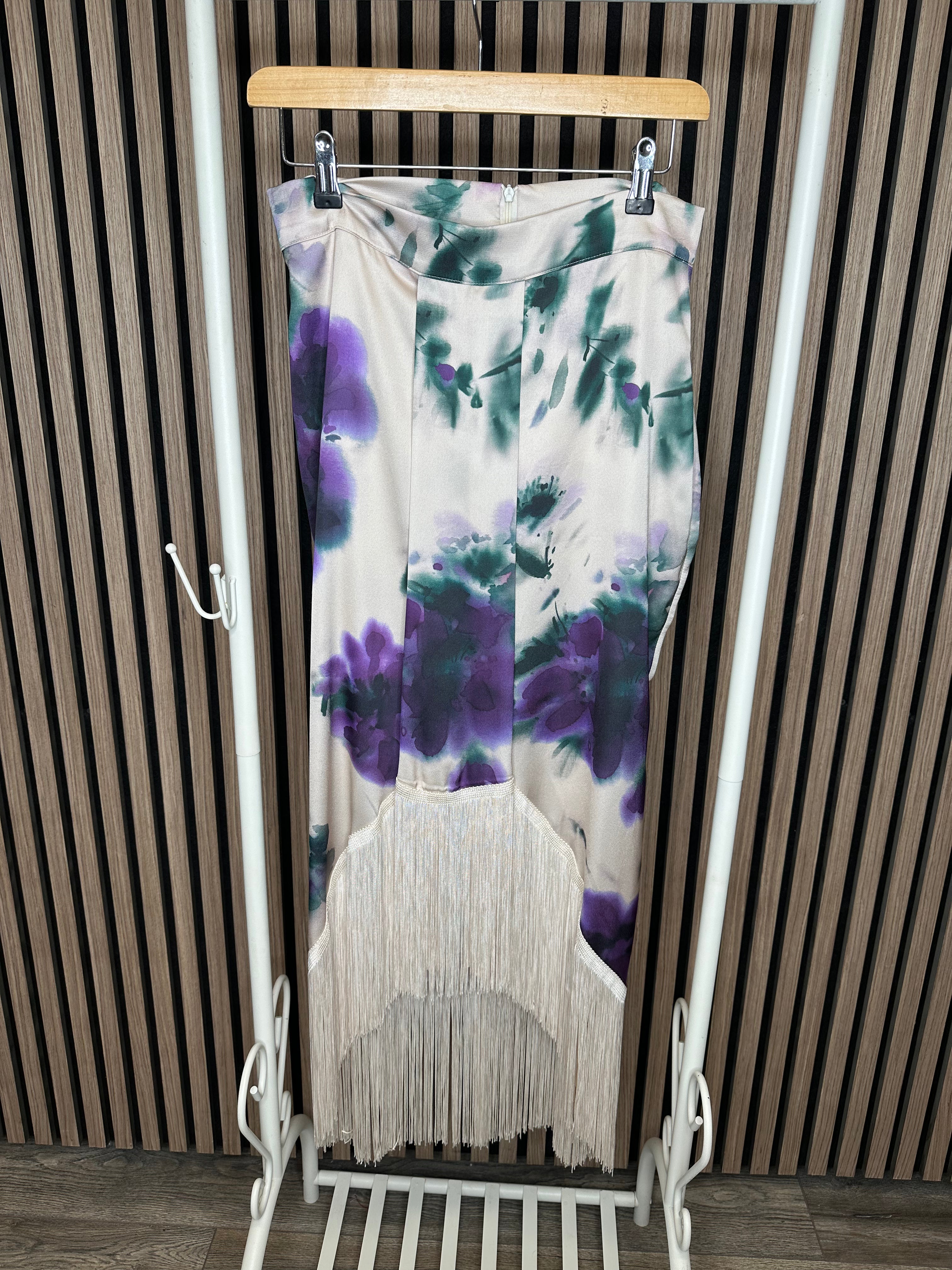Freda Fringe Satin Skirt for Women - Elegant Cream Floral Design, High Waist Party Skirt, Perfect for Weddings, Date Nights & Special Occasions