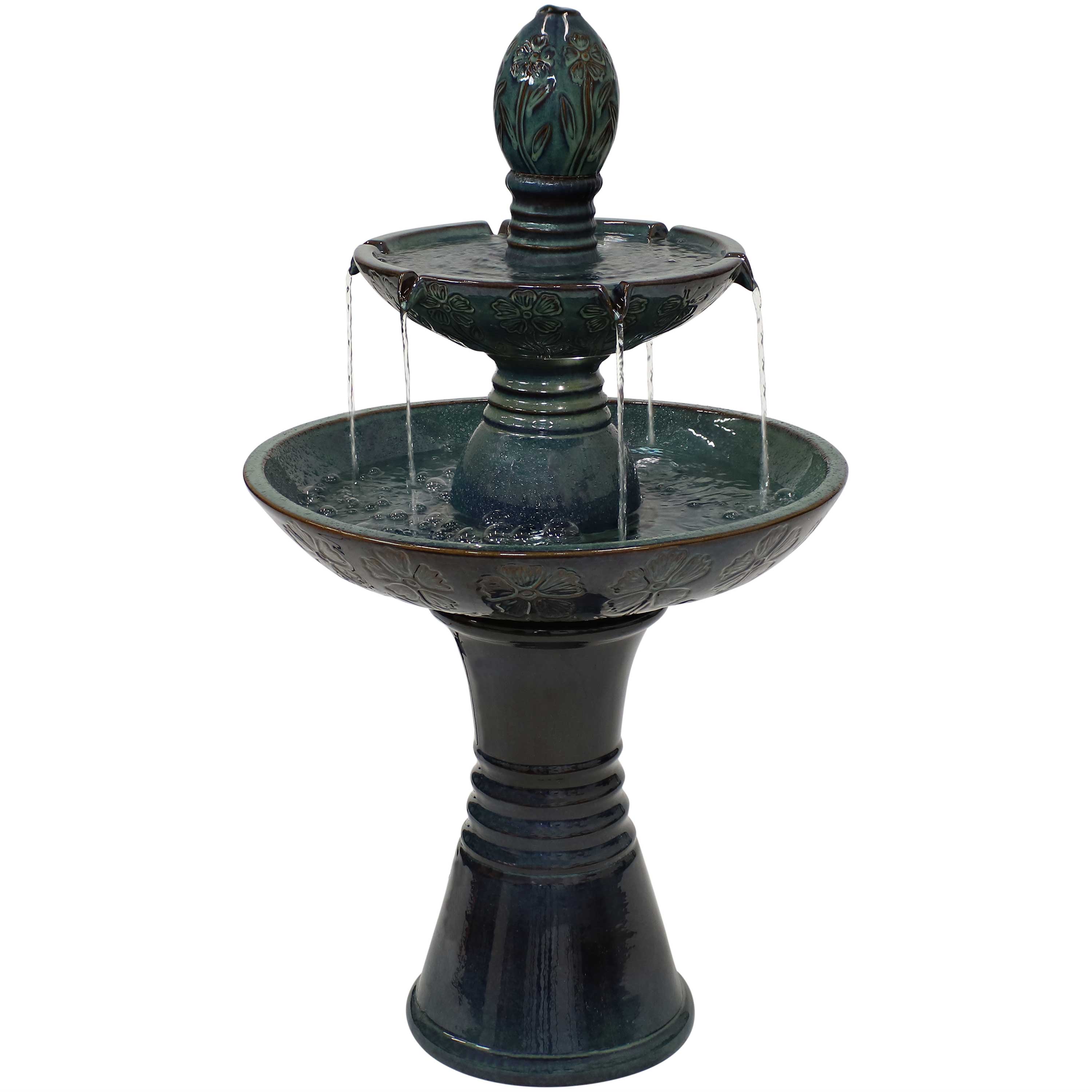 Double Tier Outdoor Ceramic Water Fountain with LED Lights - 38