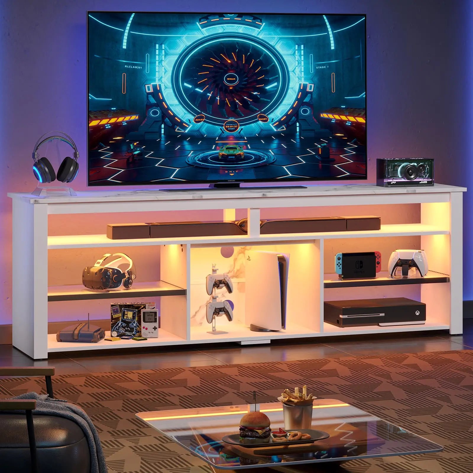 Bestier Tall LED TV Stand for 70/75/80 Inch TVs - Modern Entertainment Center with Storage Shelves - Perfect for Living Room, Bedroom & Home Theater Setup