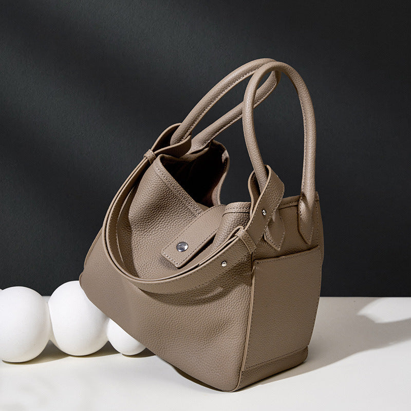 Genuine Leather Vegetable Basket Bag - Stylish Shoulder & Crossbody Tote for Grocery Shopping, Farmers Market & Everyday Use