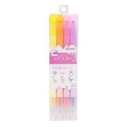 Sun Star Dot e Pen Square Marker Set - 4 Vibrant Colors for Bullet Journaling, Note Taking & Creative Writing | Perfect for Office, School & Art Projects
