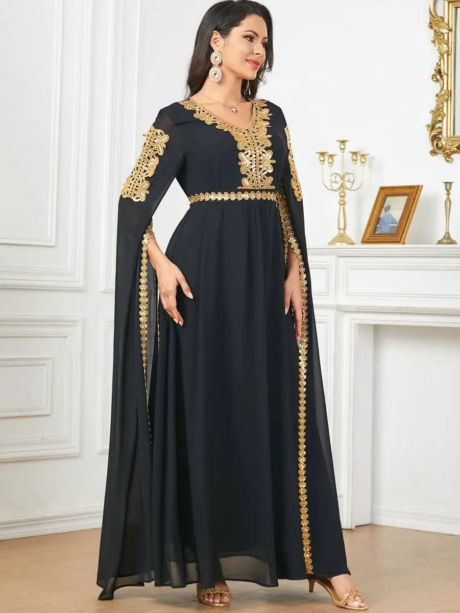 Elegant Eid Arab Caftan Dress with Flowy Chiffon Fabric and Raglan Sleeves - Perfect for Eid Celebrations, Weddings & Special Occasions