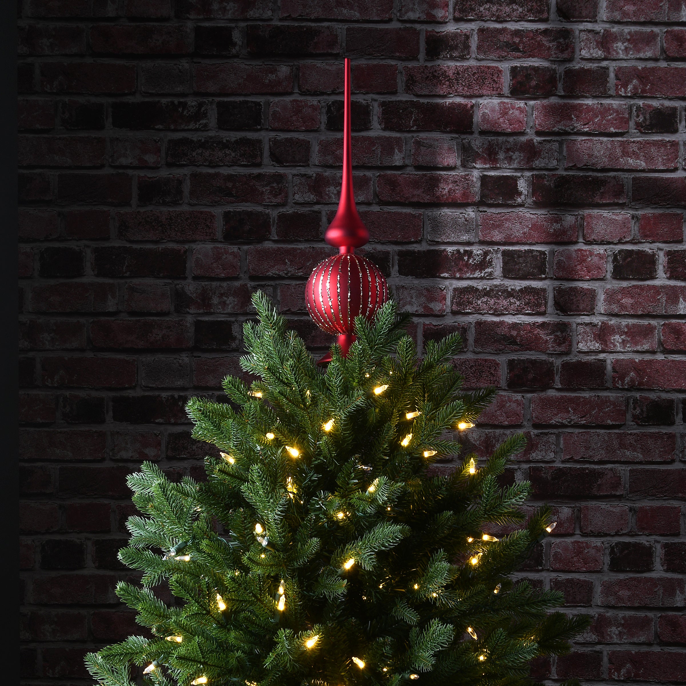 15 Inch Red Glass Christmas Tree Topper - Elegant Holiday Decor for Xmas Tree, Home, Party & Festive Celebrations