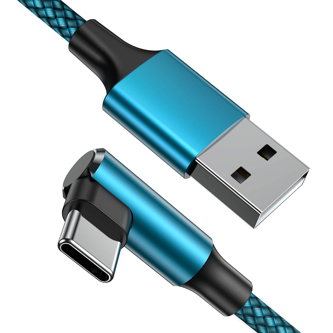 Geekboy USB C Cable 10ft 2-Pack - Right Angle USB A to Type C Charger Cable with Nylon Braiding for iPhone 15 Series & Samsung Galaxy S23/S22/S21 - Fast Charging & Durable (Cyan) - Perfect for Home, Office, Car & Travel Charging