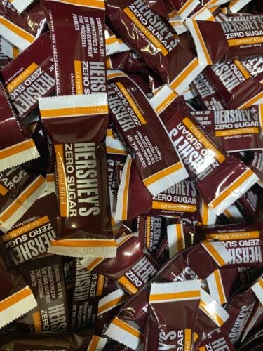 Sugar Free Chocolate - Hershey's Zero Sugar Caramel Filled Chocolates - 4 Pound Bulk Bag - Individually Wrapped Keto-Friendly Candy - Perfect for Diabetics, Low-Carb Diets & Healthy Snacking
