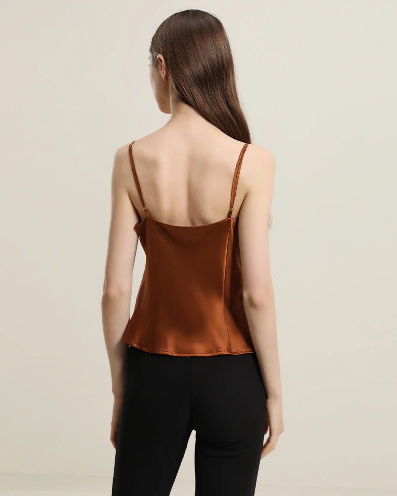 Elegant Cowl Neck Silk Camisole for Women - Soft Satin Slip Dress for Lounge, Evening Wear & Layering
