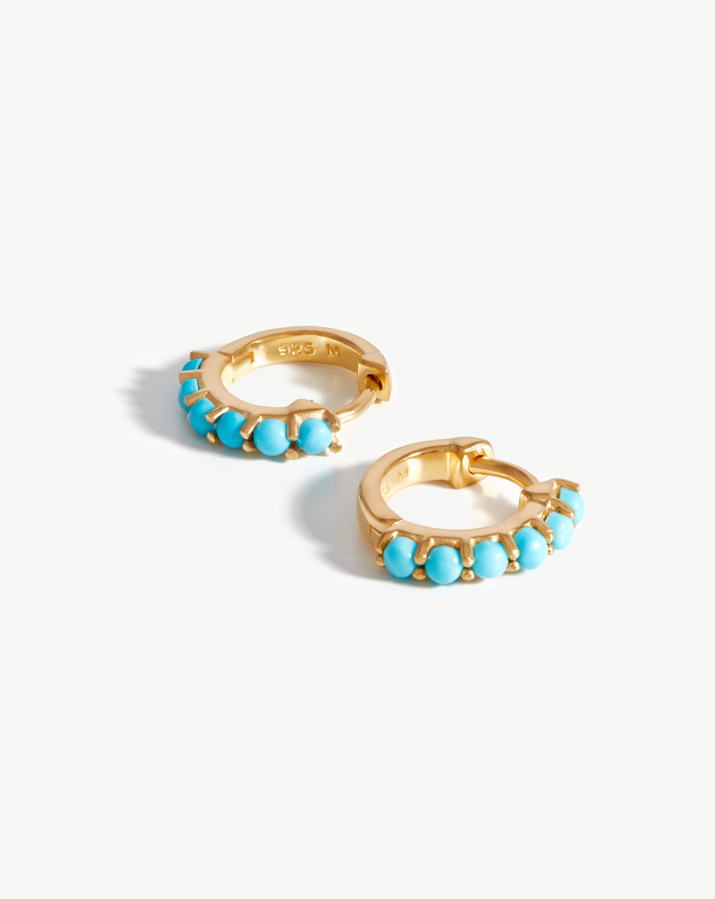 18k Gold Vermeil Turquoise Huggie Earrings for Women – Dainty Gemstone Hoop Earrings for Everyday Wear, Gift for Her, Boho Jewelry for Casual & Party Outfits