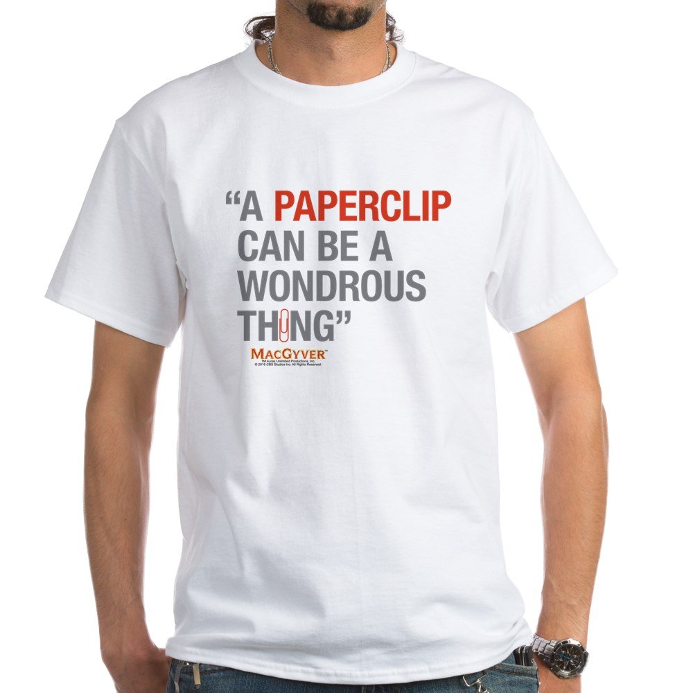 MacGyver Paperclip White Cotton T-Shirt | Funny TV Show Inspired Graphic Tee | Perfect for Fans, Cosplay & Casual Wear
