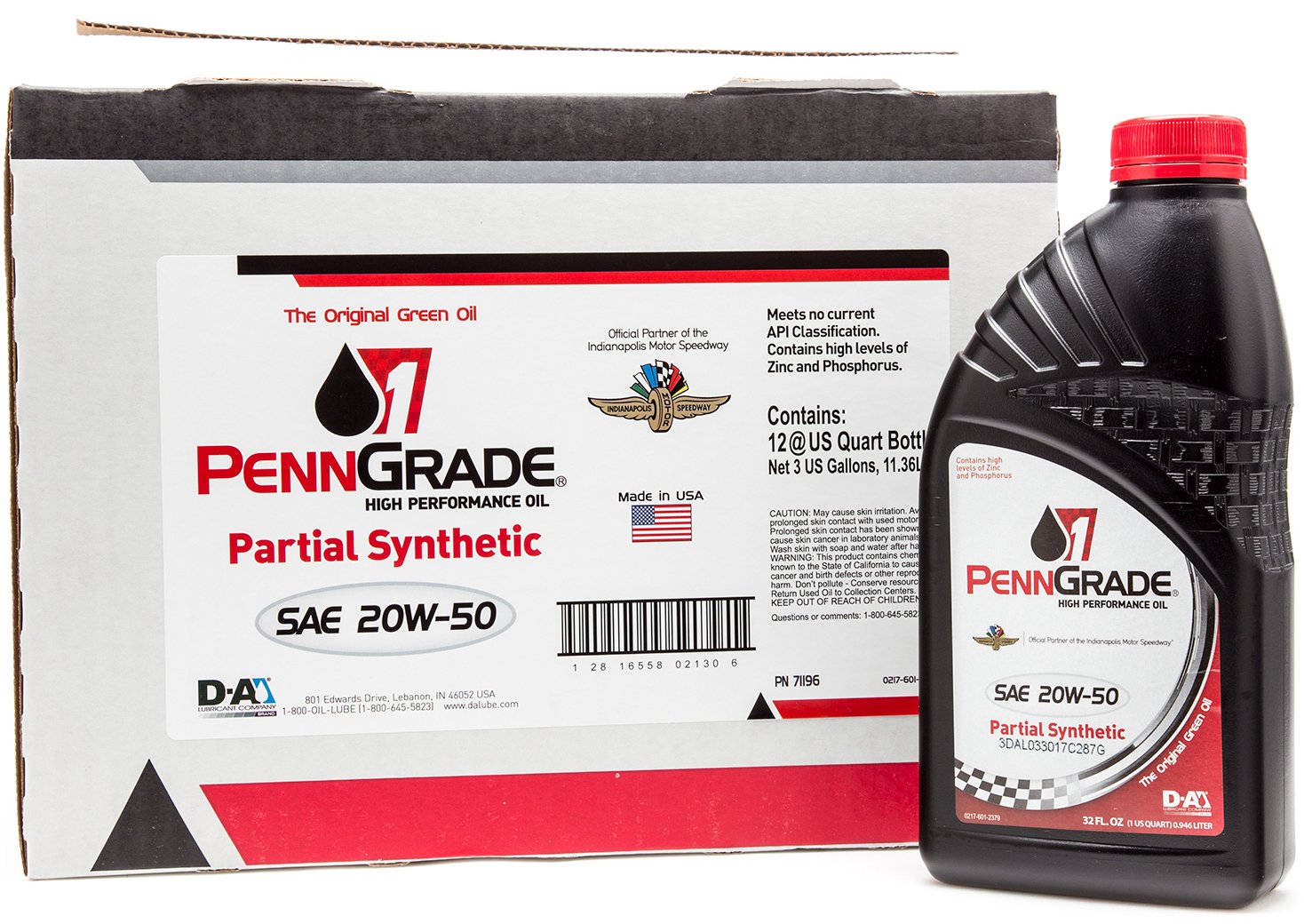 PENN GRADE 1 20W-50 Partial Synthetic Racing Motor Oil - 12 Pack with Free Funnel for High Performance Engines | Ideal for Racing, Classic Cars & Motorcycle Maintenance