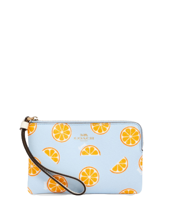 Coach Corner Zip Wristlet with Orange Print - Stylish Crossbody Bag for Women | Perfect for Everyday Use, Travel & Shopping