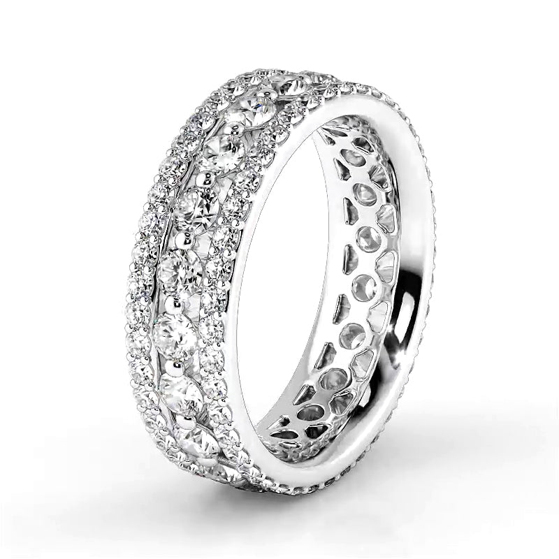 2.29 Carat Round Diamond Triple Row Wedding Band Ring for Women - Elegant Bridal Jewelry for Engagement, Anniversary & Special Occasions
