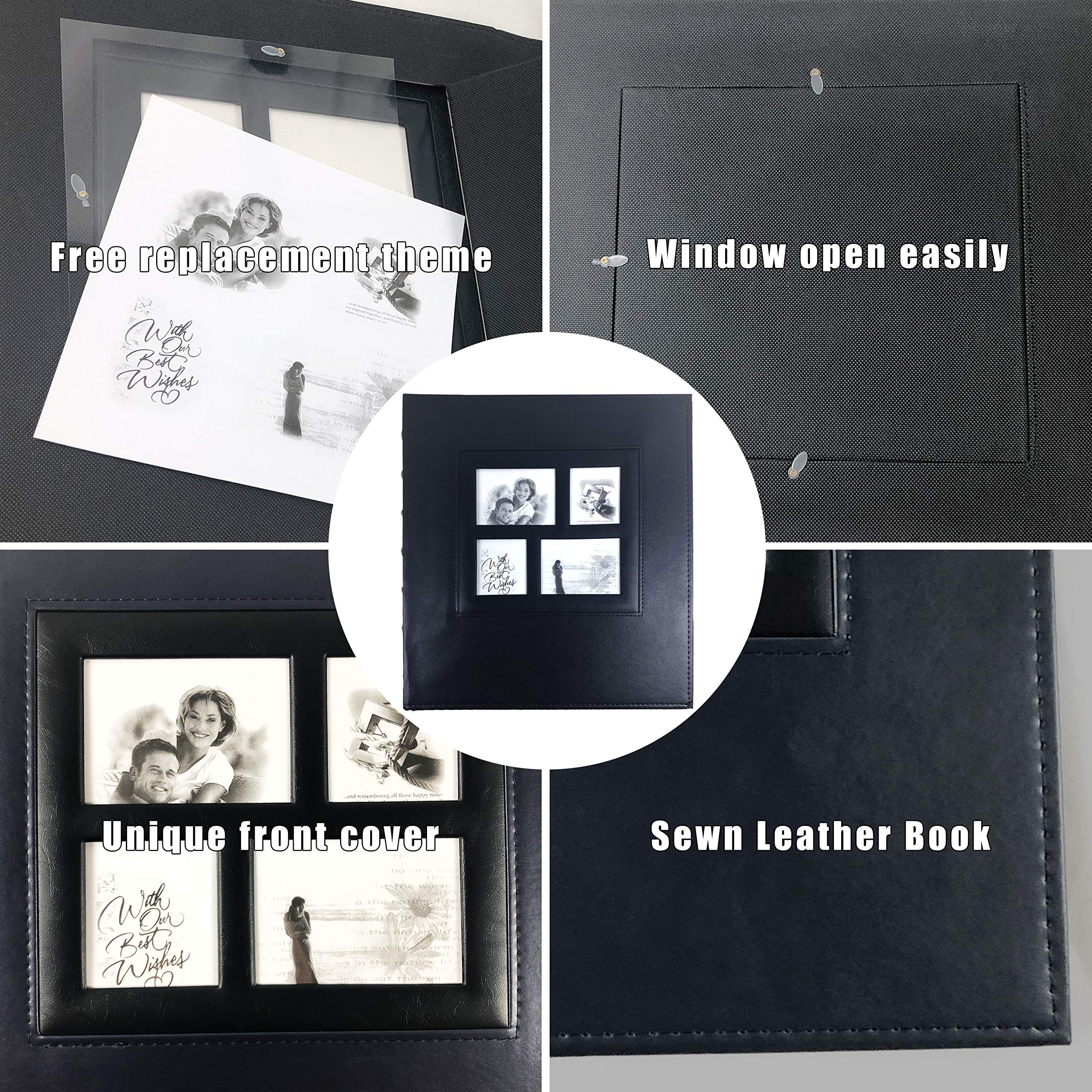 RECUTMS Magnetic Self-Stick Photo Album - 60 Pages Leather Scrapbook for Family Photos, DIY Memory Book - Holds 3x5, 4x6, 5x7, 6x8, 8x10 Pictures - 13.3 x 13.4 Inches (Blue) - Perfect for Weddings, Baby Books & Travel Memories