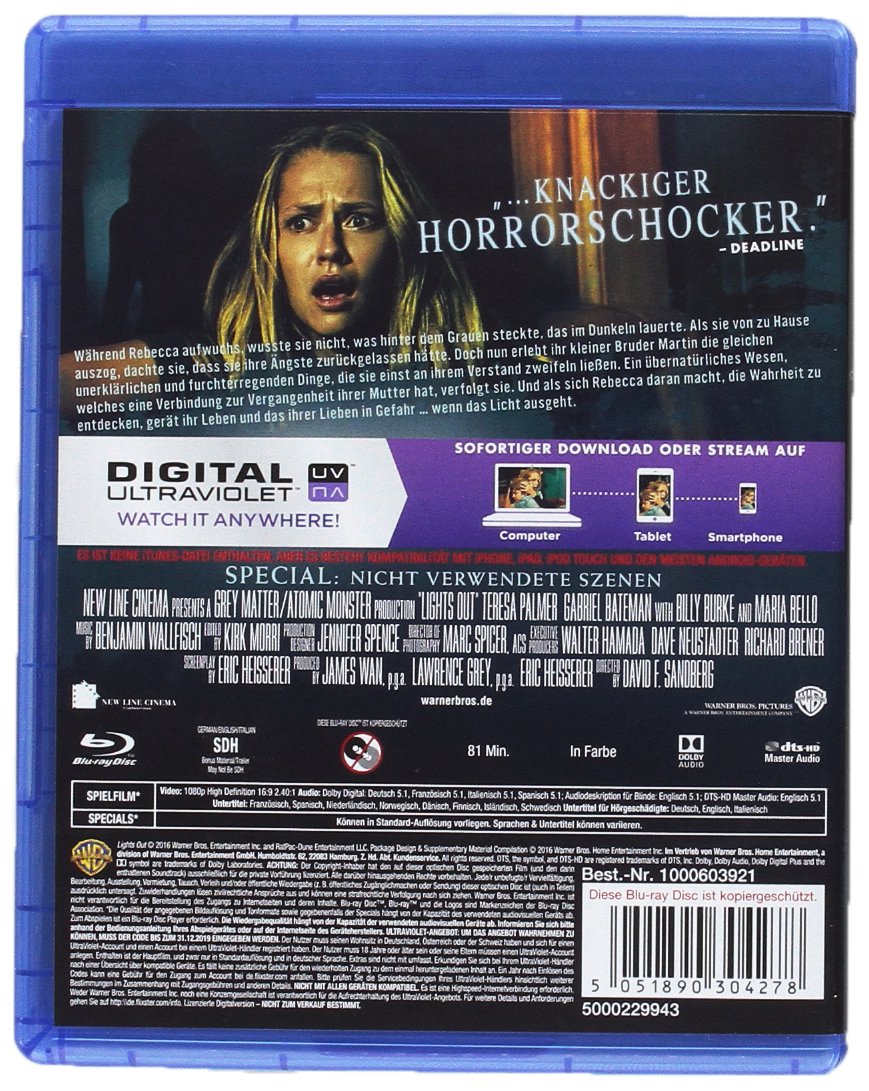 Lights Out [Blu-ray] - Horror Movie for Adults | Thriller Film Collection | Perfect for Movie Nights & Halloween Parties