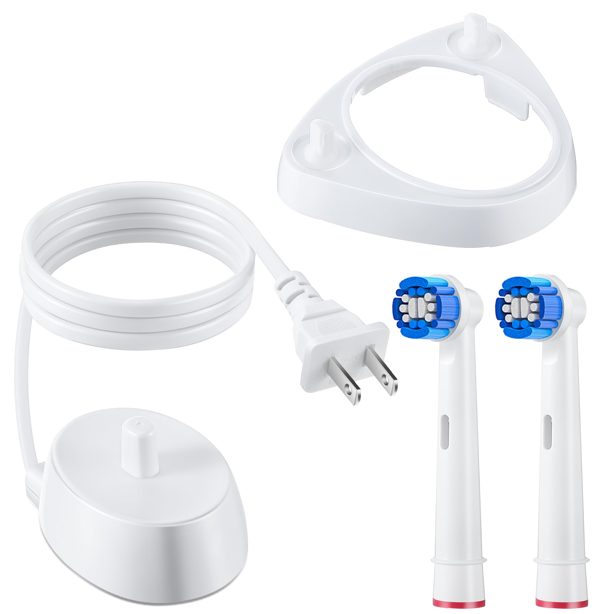 4 Pack Electric Toothbrush Replacement Charger with Holder & Brush Heads - Waterproof Portable Charging Base for Oral-B, Philips Sonicare - Perfect for Travel, Home & Bathroom Use