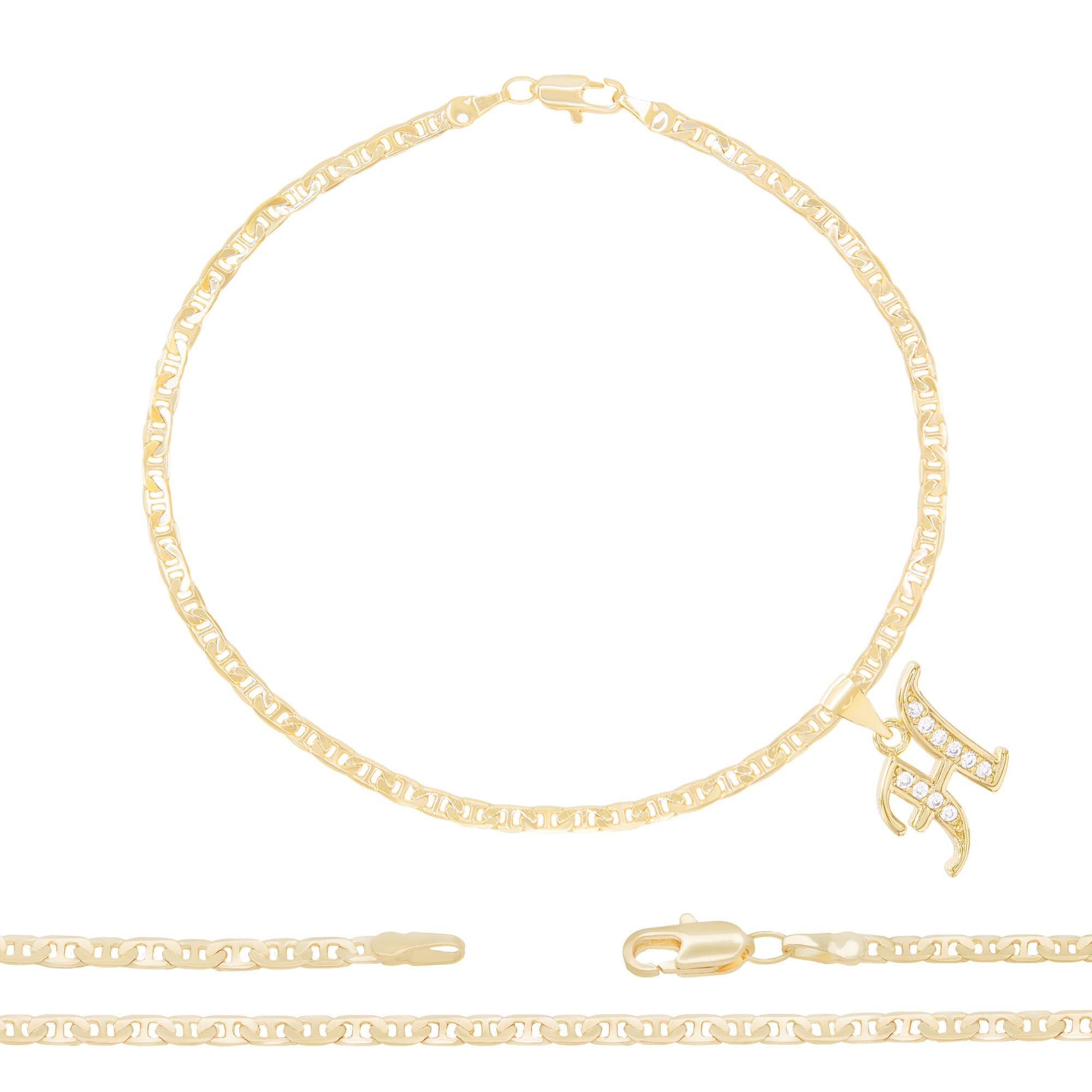 BEBERLINI 14K Gold Filled Letter CZ Charm Initial Anklet for Women - Dainty Mariner Chain Ankle Bracelet Jewelry - Perfect for Gifts, Beach Wear, and Everyday Fashion Accessories