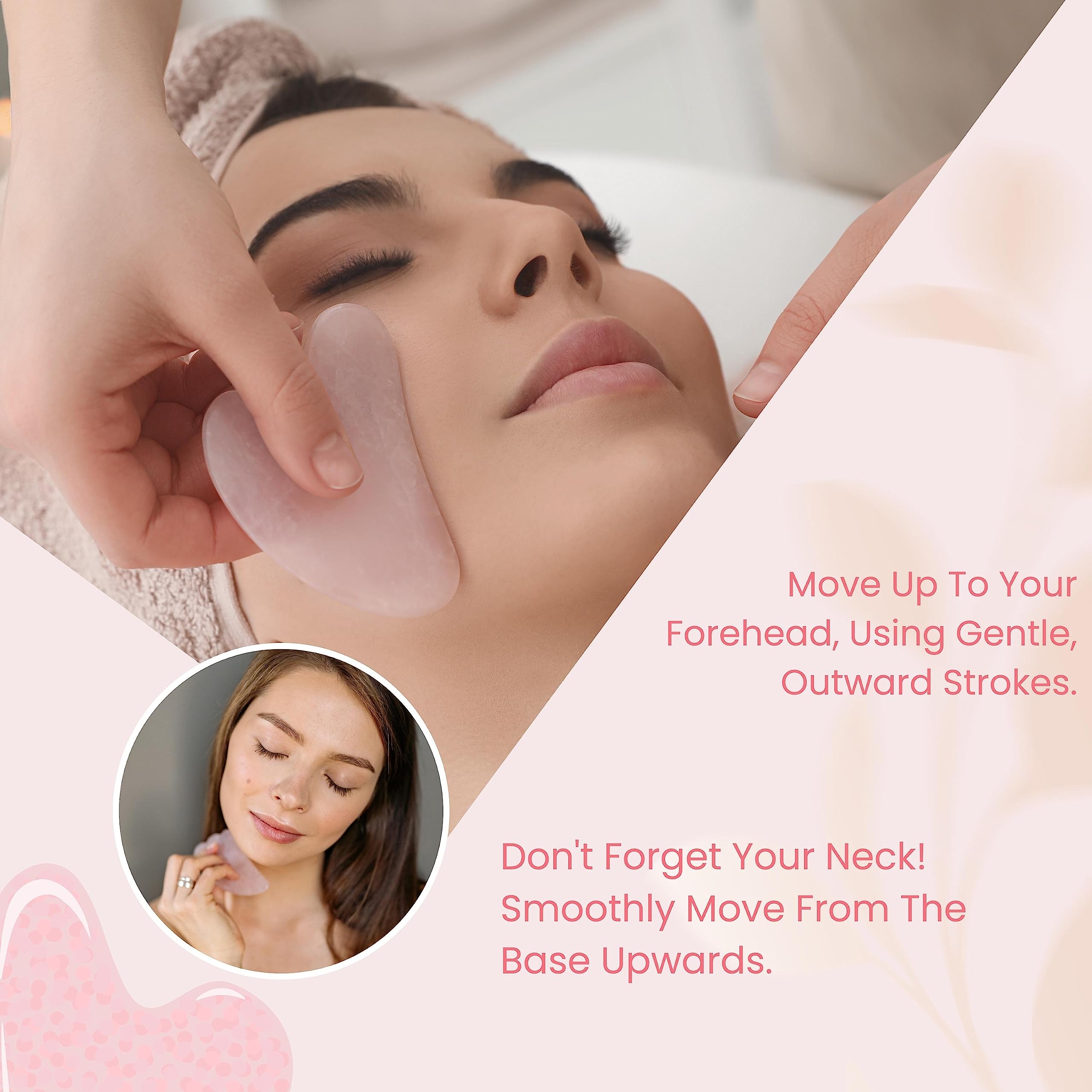 Rose Quartz Gua Sha Facial Tool for Glowing Skin - Natural Face Massager for Relaxation & Anti-Aging - Perfect for Skincare Routine & Self-Care at Home