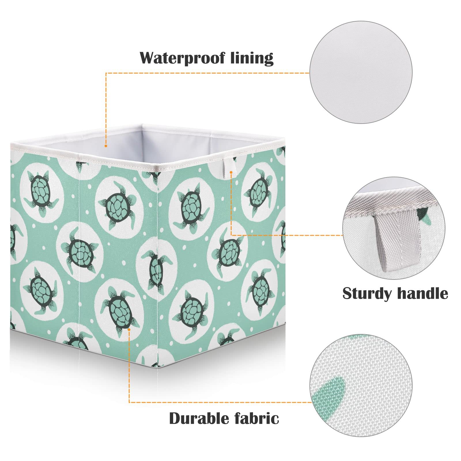 Ollabaky Cute Sea Turtle Foldable Storage Cube Bin - Canvas Cloth Organizer Box with Handle for Closet, Nursery, Shelves & Toy Storage - Perfect for Kids' Room, Playroom & Home Organization