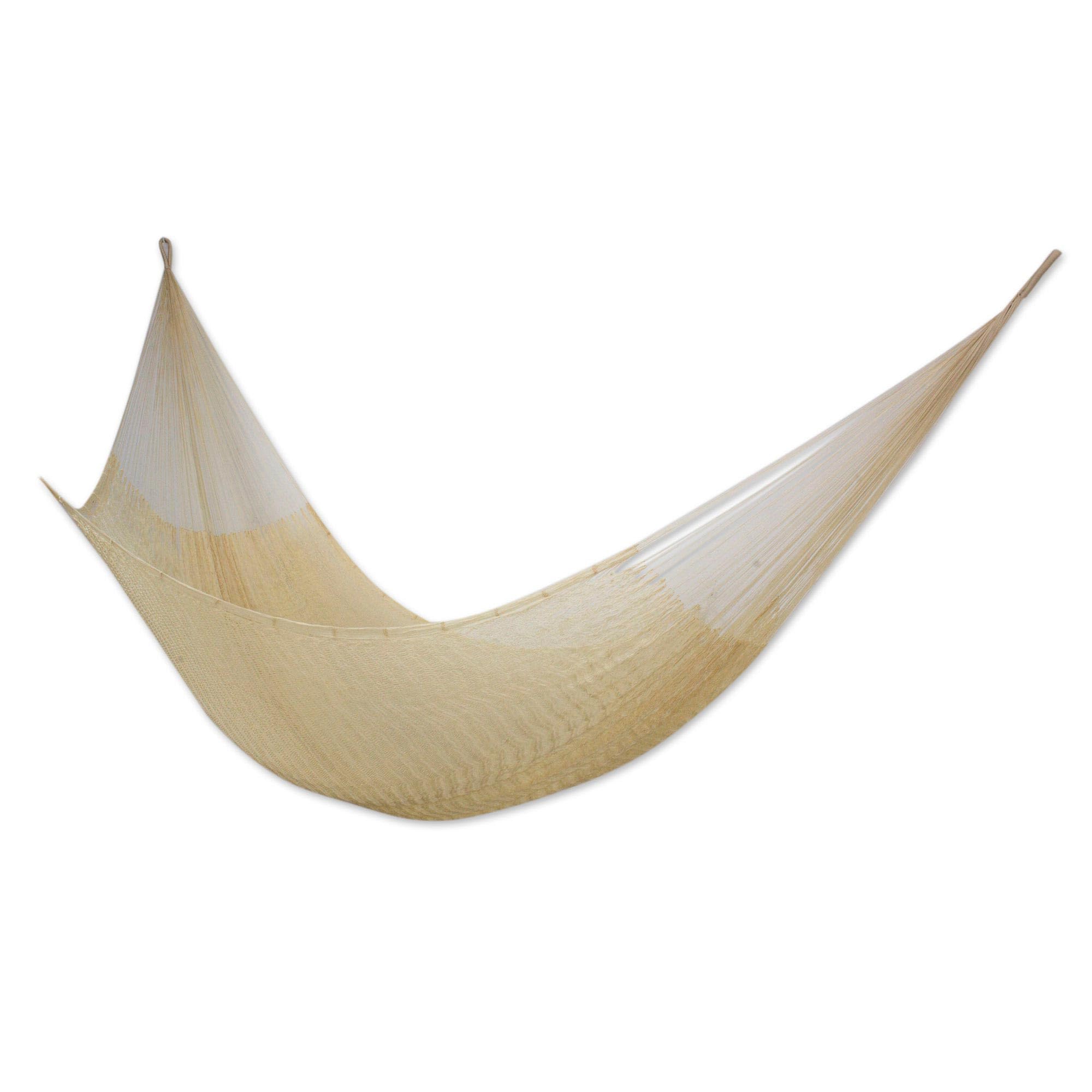 Natural Off White Hand Woven Nylon Mayan 2 Person XL Rope Hammock with Hanging Accessories - 'Caribbean Beach' Double Hammock for Outdoor Relaxation, Backyard, Beach & Patio