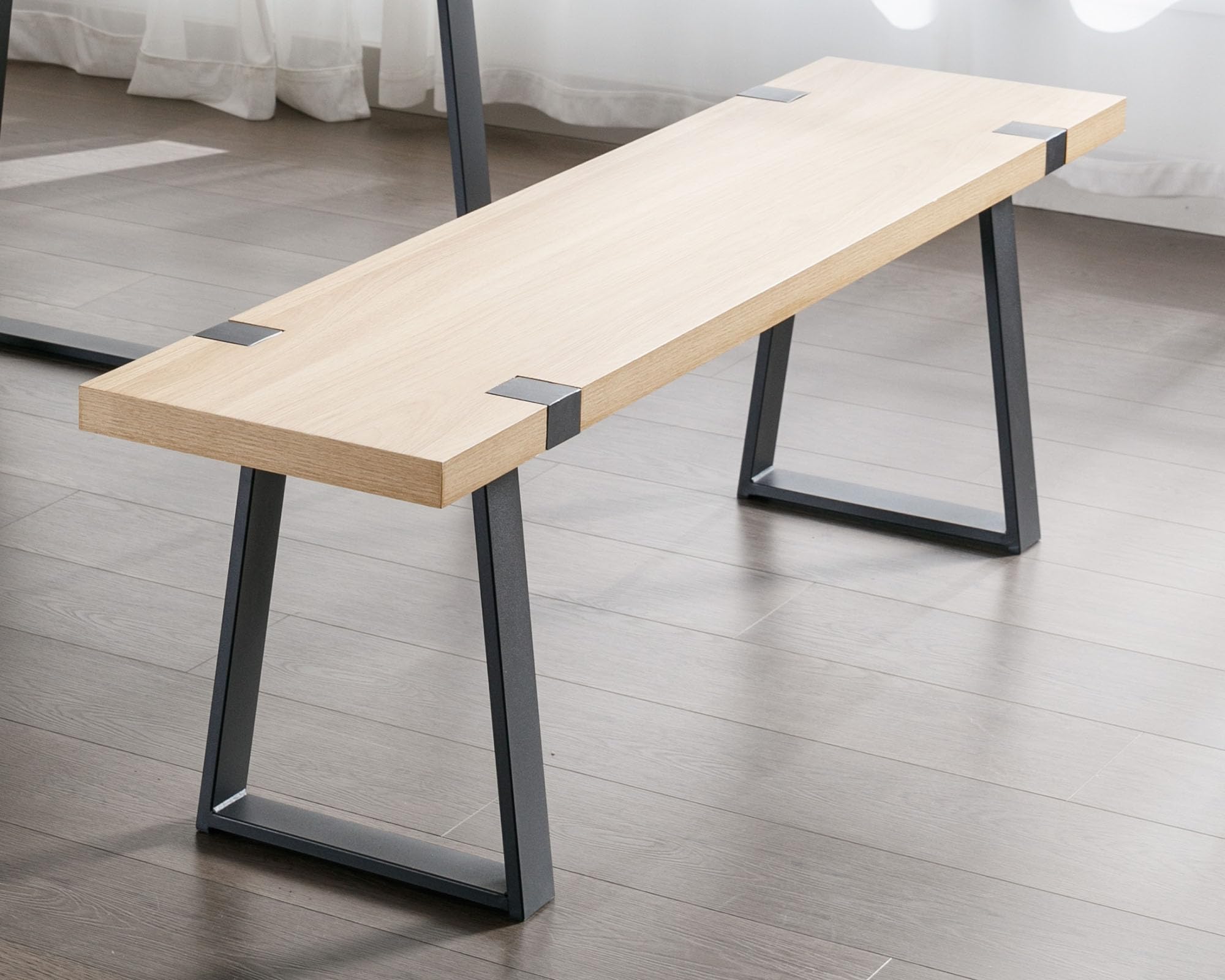 VESCASA 60 Inch Solid Wood Dining Bench with Sturdy Black Metal Legs - Natural Oak Finish for Kitchen, Dining Room, Breakfast Nook & Entryway Seating