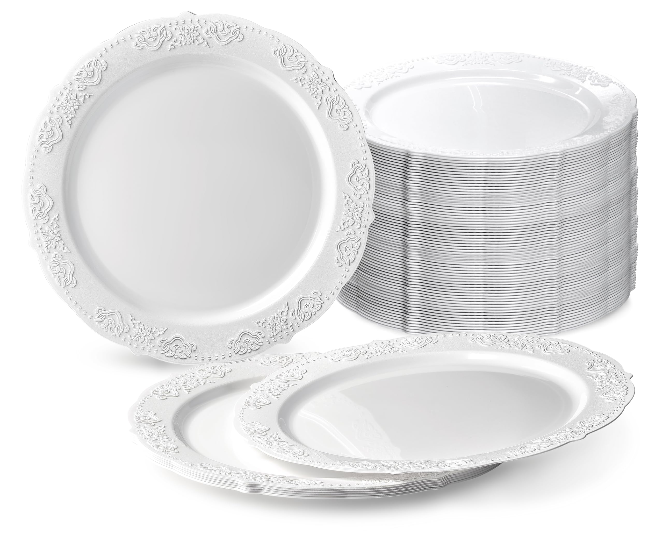 240 Pack Vintage Disposable Plastic Plates - 7.5'' Appetizer & Dessert Plates for Weddings, Parties & Special Occasions (Portofino Plain White) - Perfect for Catering, BBQs, Picnics & Family Gatherings