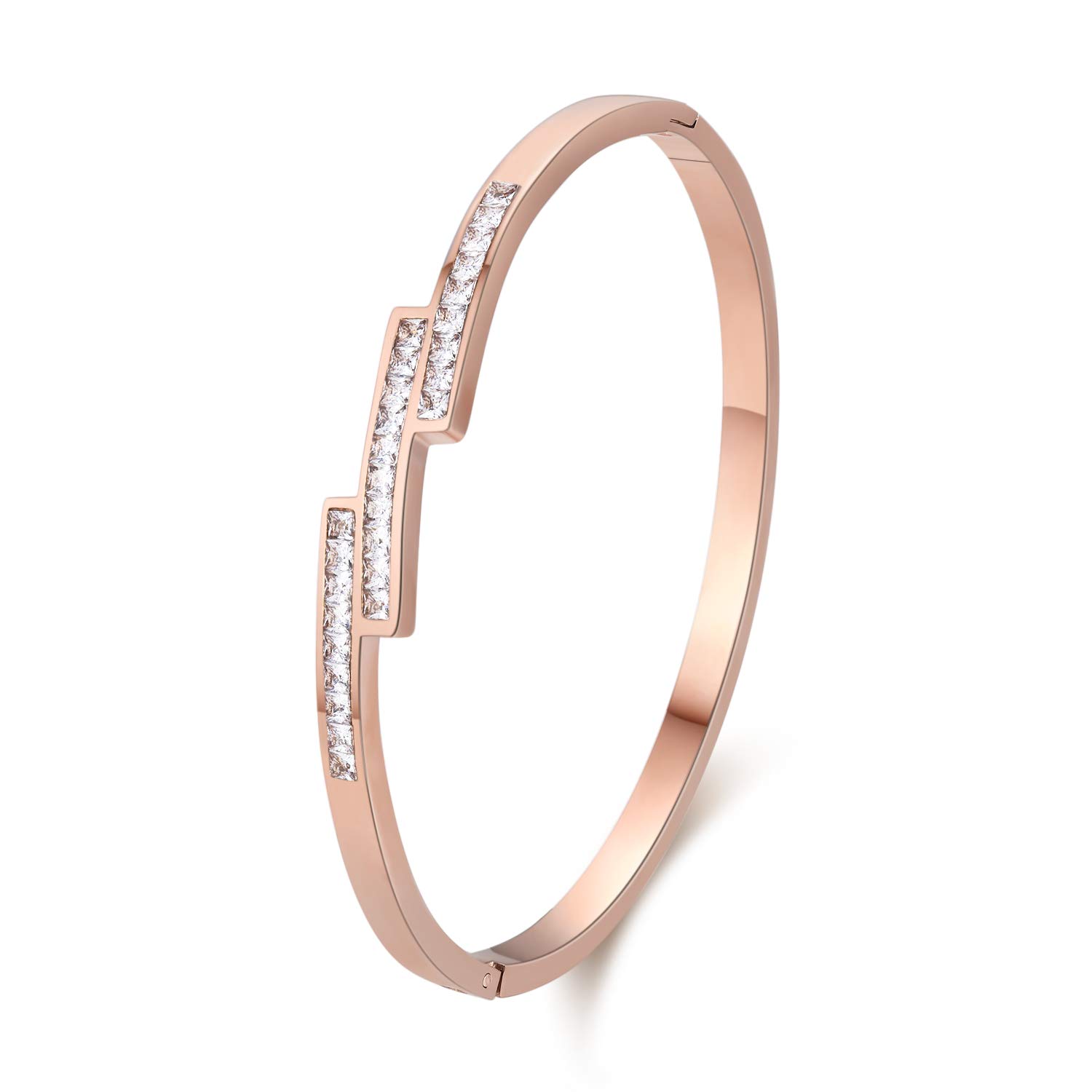 Haibao Stainless Steel Cubic Zirconia Screw Cuff Bangle Bracelet - Elegant Fashion Jewelry for Women & Girls, Perfect Valentine's Day, Wedding & Birthday Gift - Ideal for Parties, Date Nights & Special Occasions